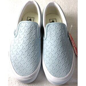 Vans Women's Classic Slip On Houndstooth Embossed Sky Blue Shoes Size 9.5 NIB